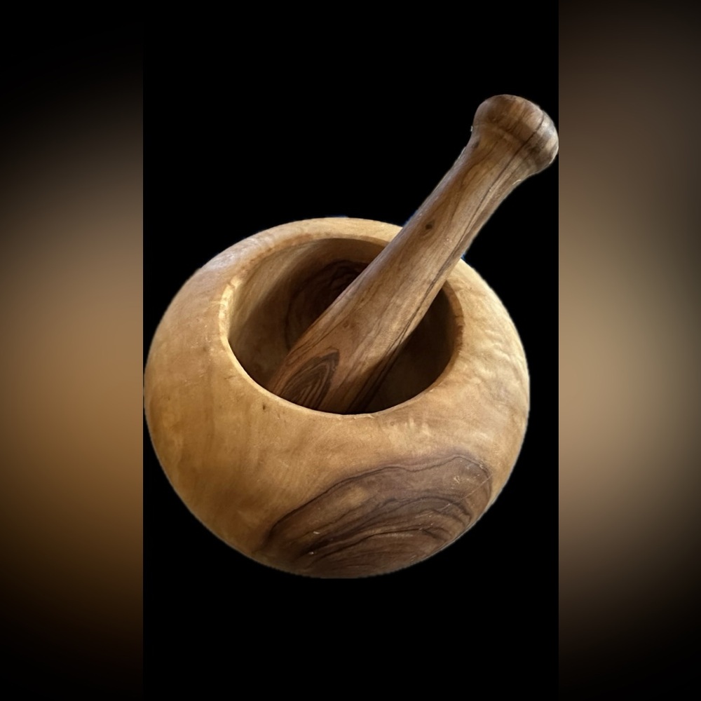 Artisan Handmade Wooden Rich Olive Wood Mortar and Pestle Set Spices Herbs OOAK - Picture 4 of 11